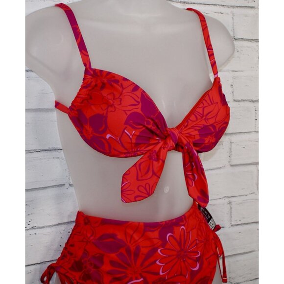 Adore Me Bikini Top & High Waist Bottom Set Red Joyful Daisies Size Medium NWT - Picture 8 of 13